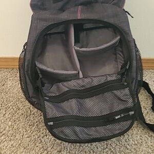 Thirty-One Gray Sling Organizing Backpack with Pink Accents For Camera Etc.